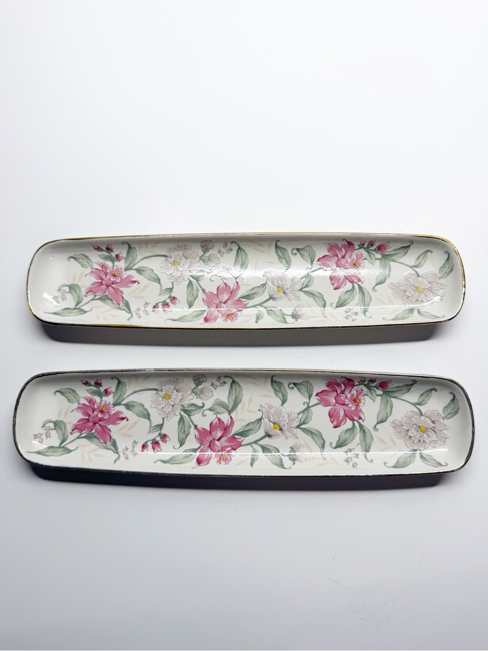Vintage Prima Otagiri Japan Iris Floral Vanity Desk Trinket Trays